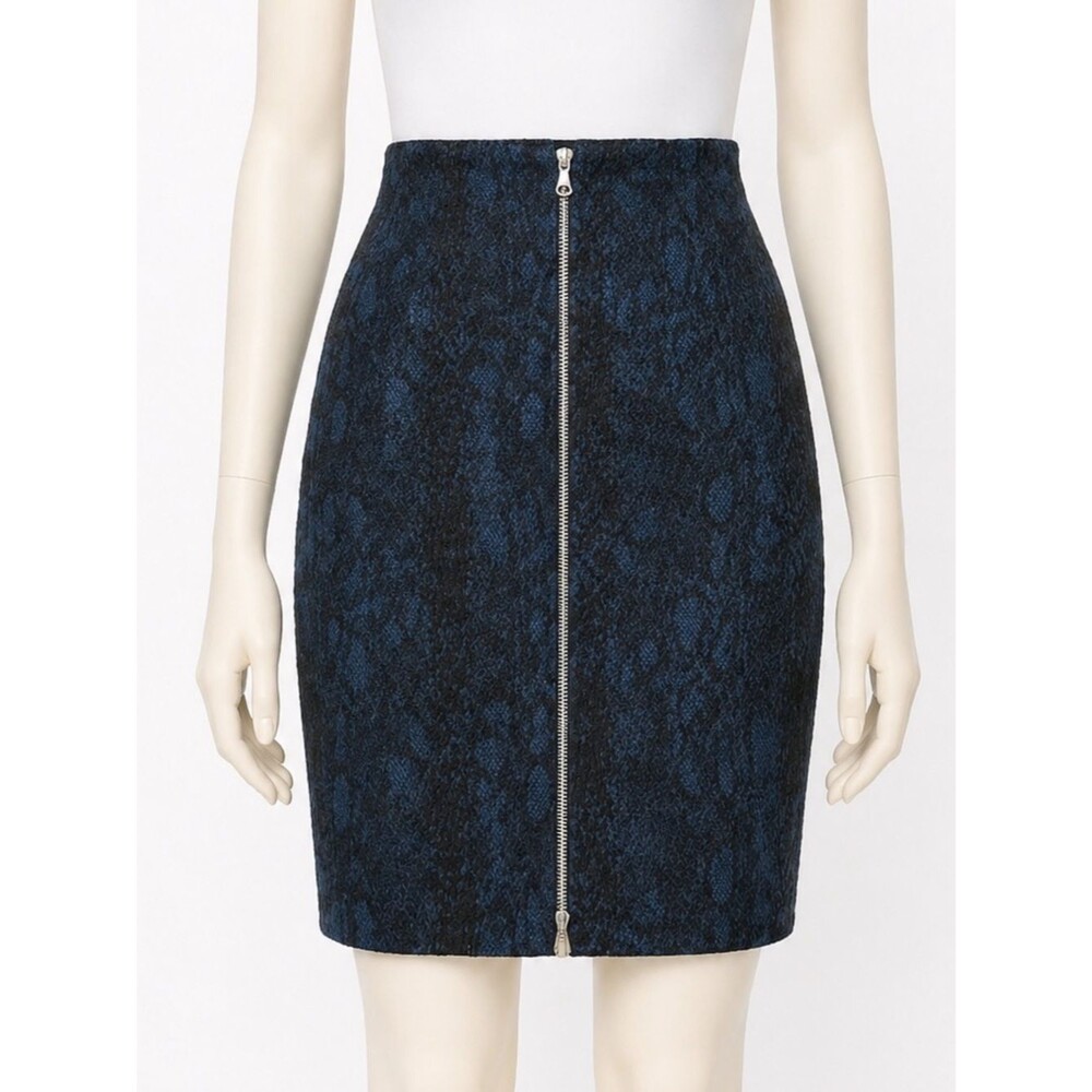 Yigal Azrouel Jacquard Textured Knit Mini Skirt Front Zipper Blue Black 8